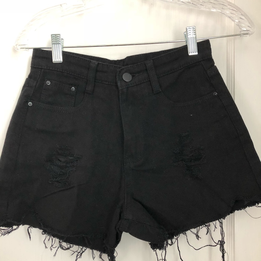 Black semi ripped jean shorts